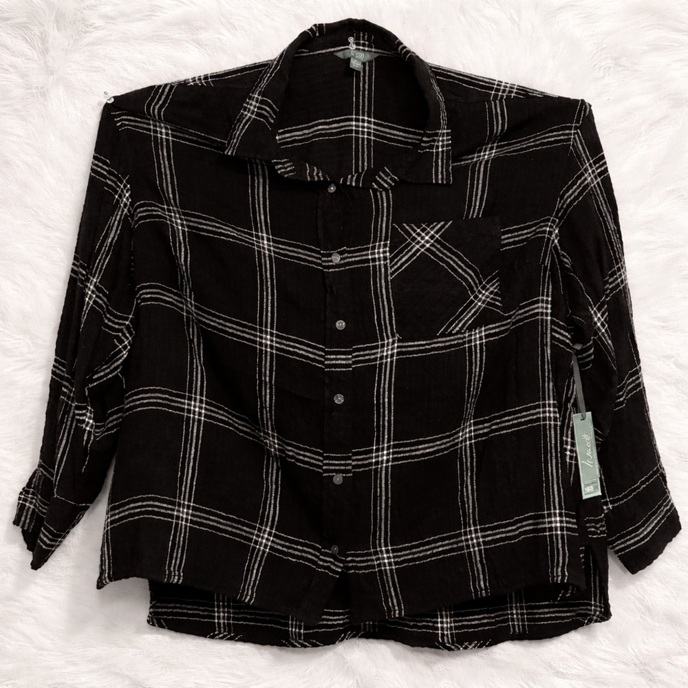New Cute Thin Plaid Flannel Top 2X Terra & Sky